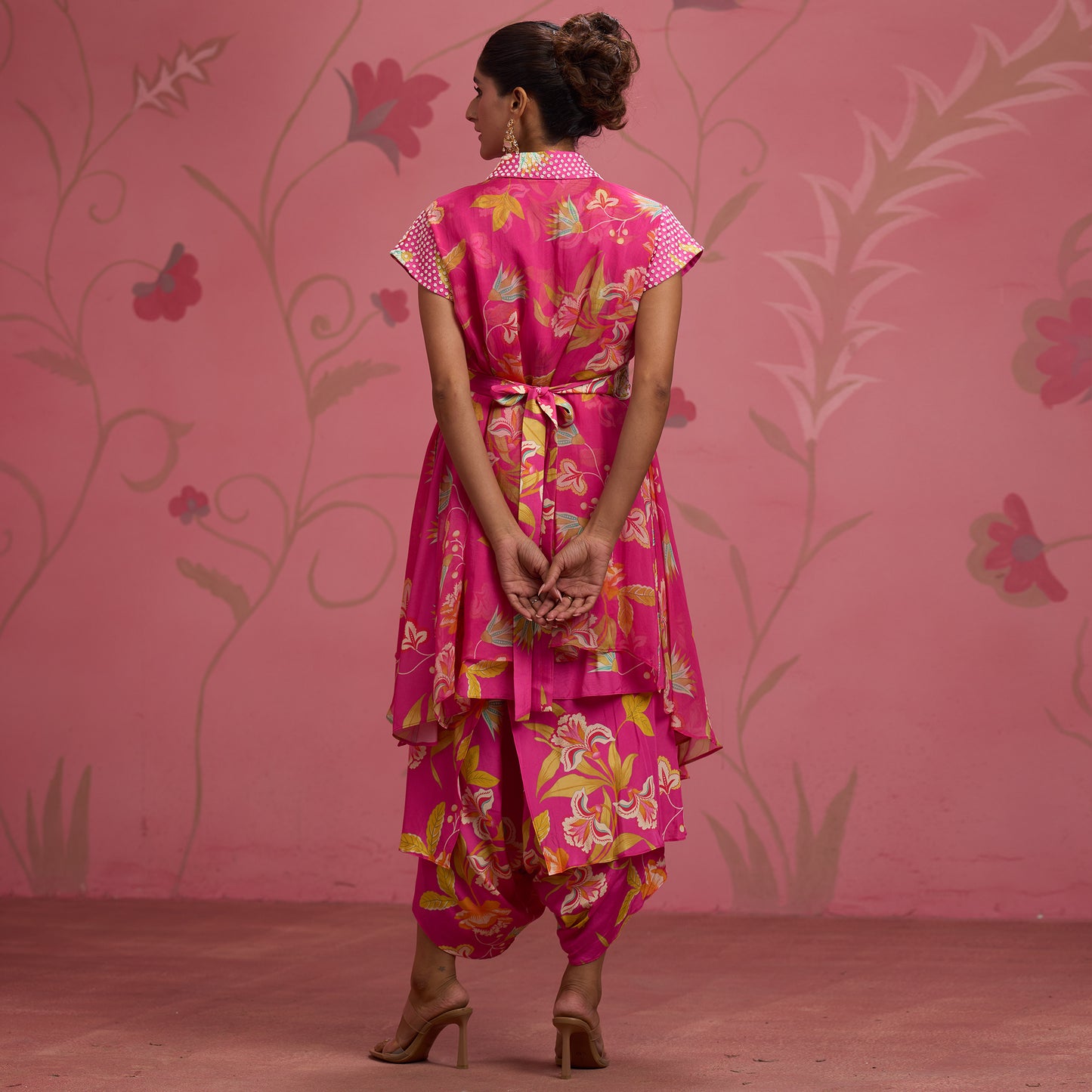 Bloom Story – Rose Pink Indo-Western Layered Dress with Embroidered Waist Belt