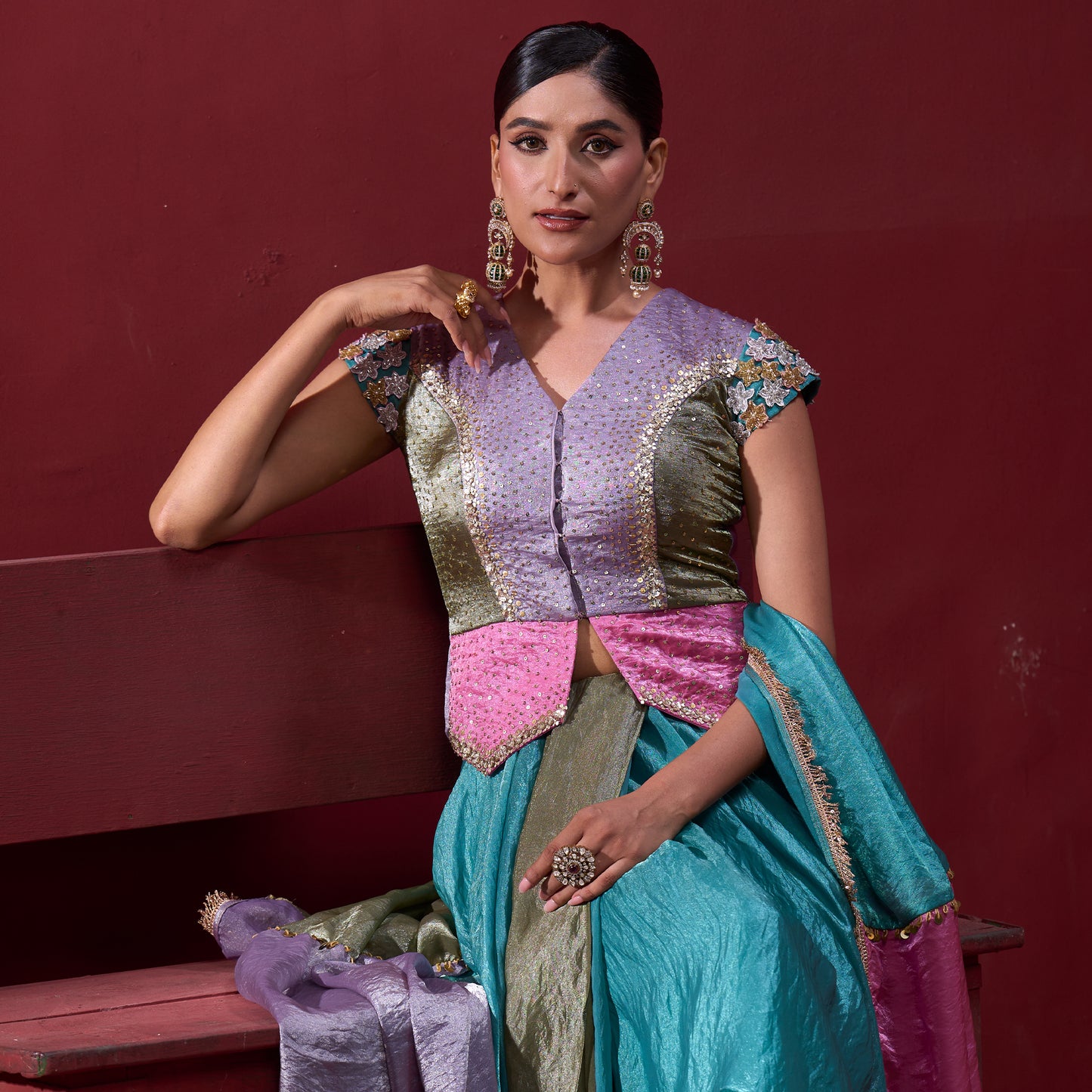 Embellished Candy 4 Color Top with Flare Skirt