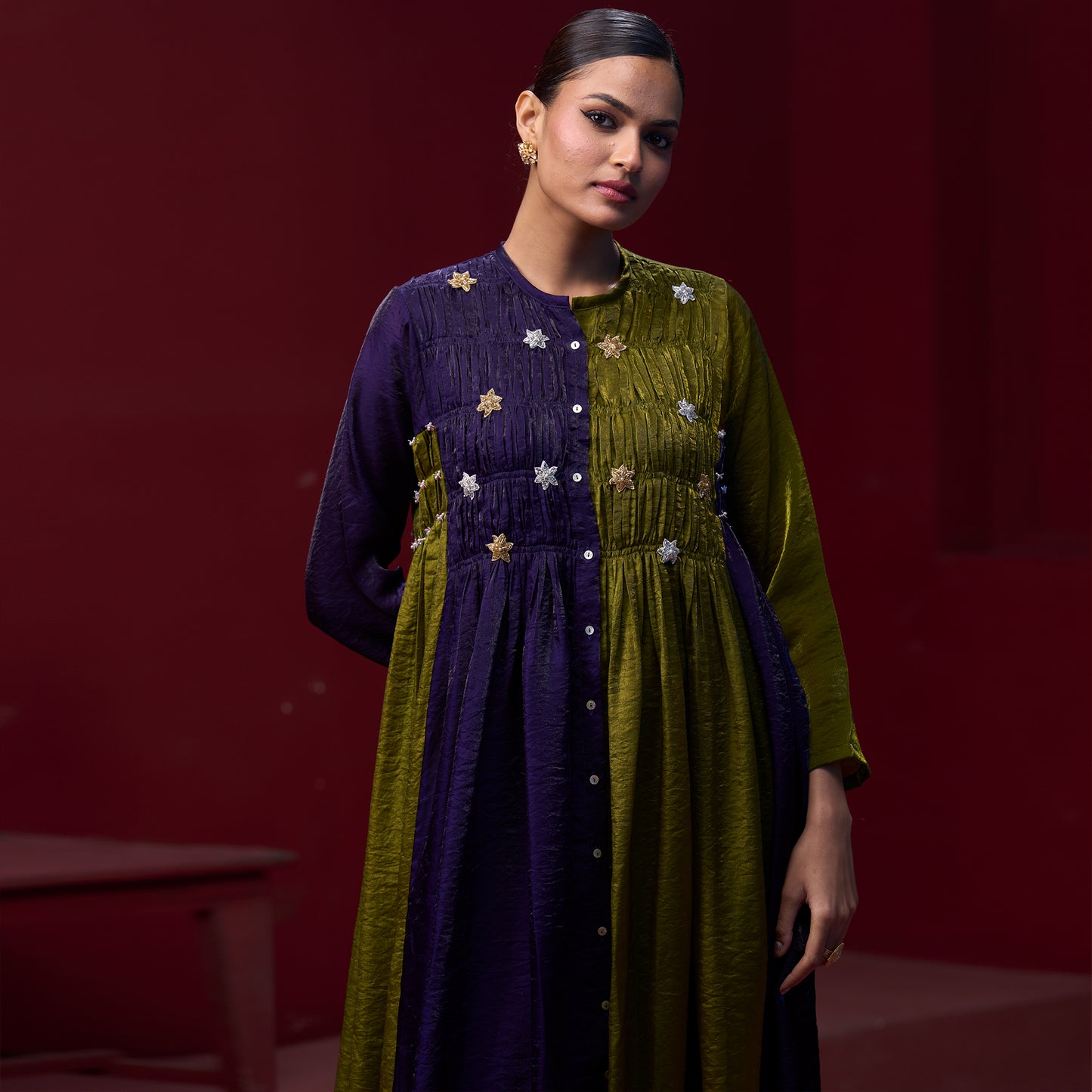 Flare embellished Blue & Green kurta Dress