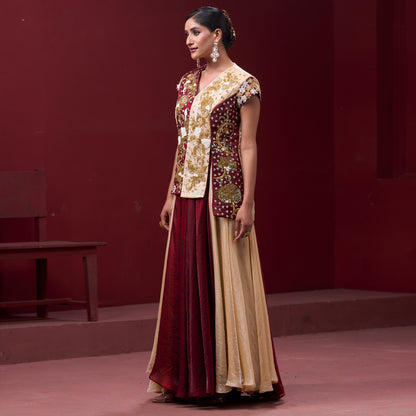 Flare Red & Cream Skirt with Embellished Top