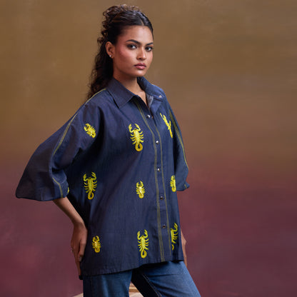Indigo Scorpion Stitch Denim Shirt