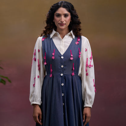 Indigo Blossom Denim Pinafore Dress