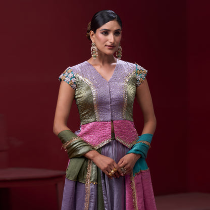 Drape Pink & Turquoise Skirt with Embellished Top and Dupatta