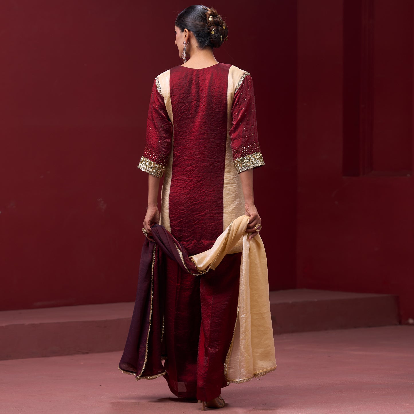 Farshi Red & Cream Pant with Embellished kurta and Dupatta
