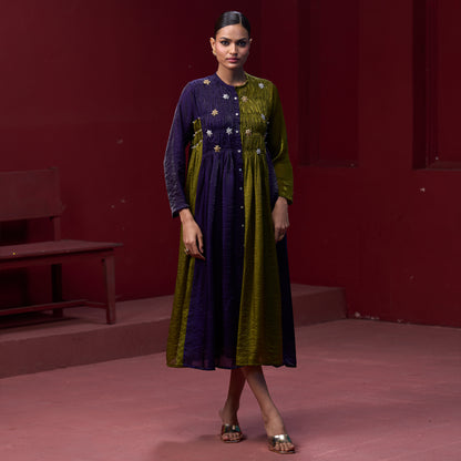 Flare embellished Blue & Green kurta Dress