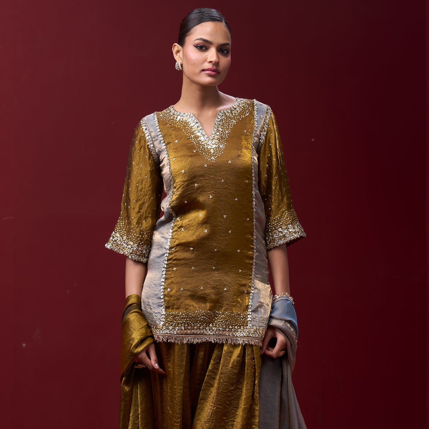 Farshi Golden & Silver Pant with Embellished kurta and Dupatta