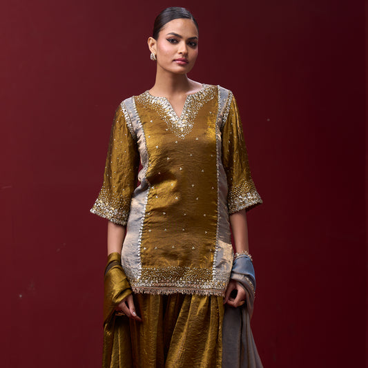 Farshi Golden & Silver Pant with Embellished kurta and Dupatta