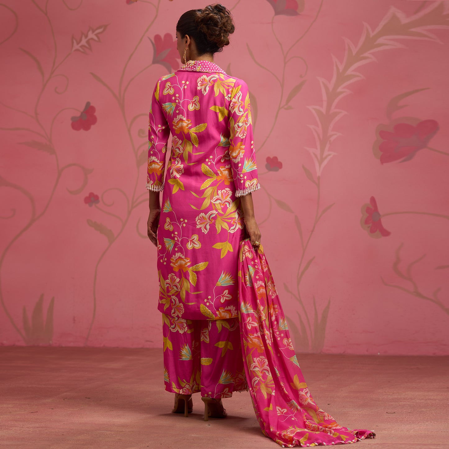 Bloom Story – Rose Pink Hand-Embroidered Fusion Kurta Set