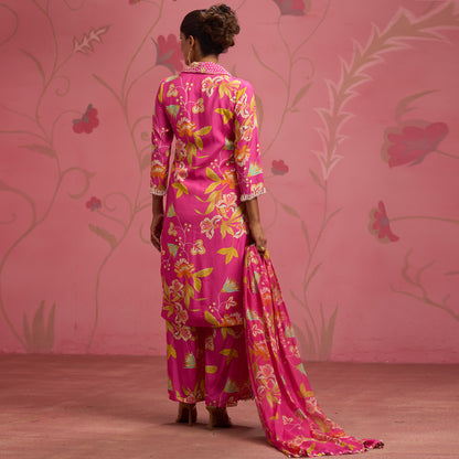 Bloom Story – Rose Pink Hand-Embroidered Fusion Kurta Set
