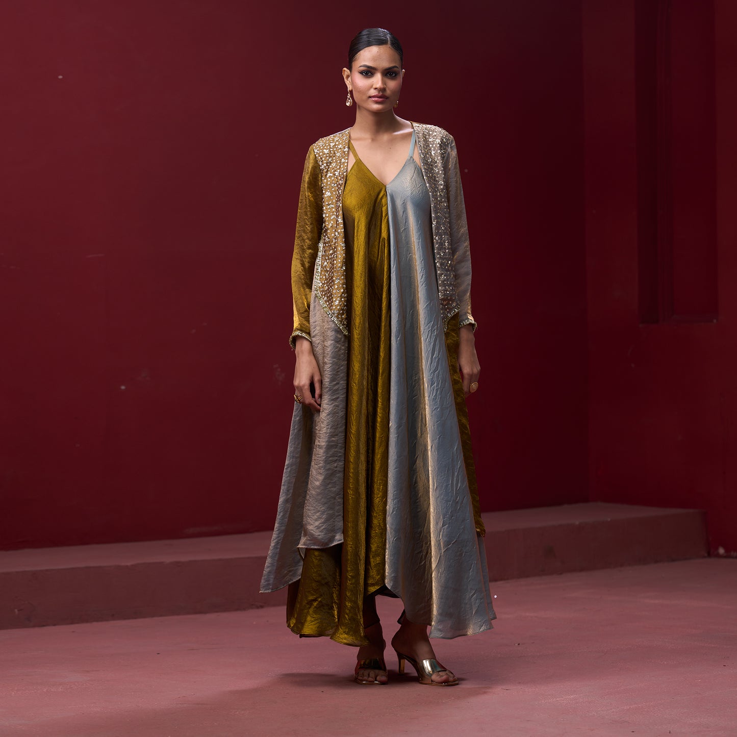 Flare Golden & Silver dress with embellished Jacket