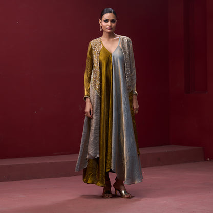 Flare Golden & Silver dress with embellished Jacket