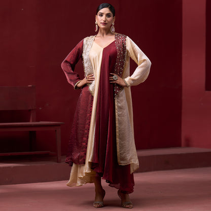 Flare Red & Cream dress with embellished jacket