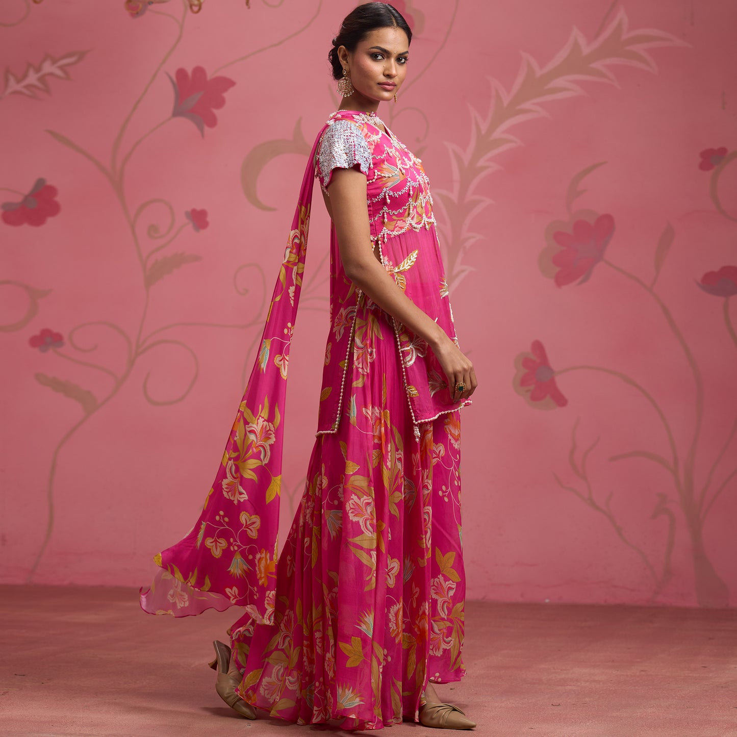 Bloom Story – Rose Pink Hand-Embroidered Layered Floral Dress
