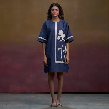 Indigo Bloom Denim Shift Dress