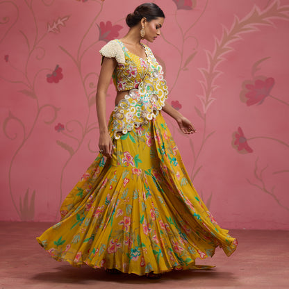 Bloom Story – Mustard Garden Handcrafted Draped Lehenga Set