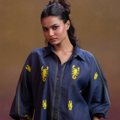 Indigo Scorpion Stitch Denim Shirt