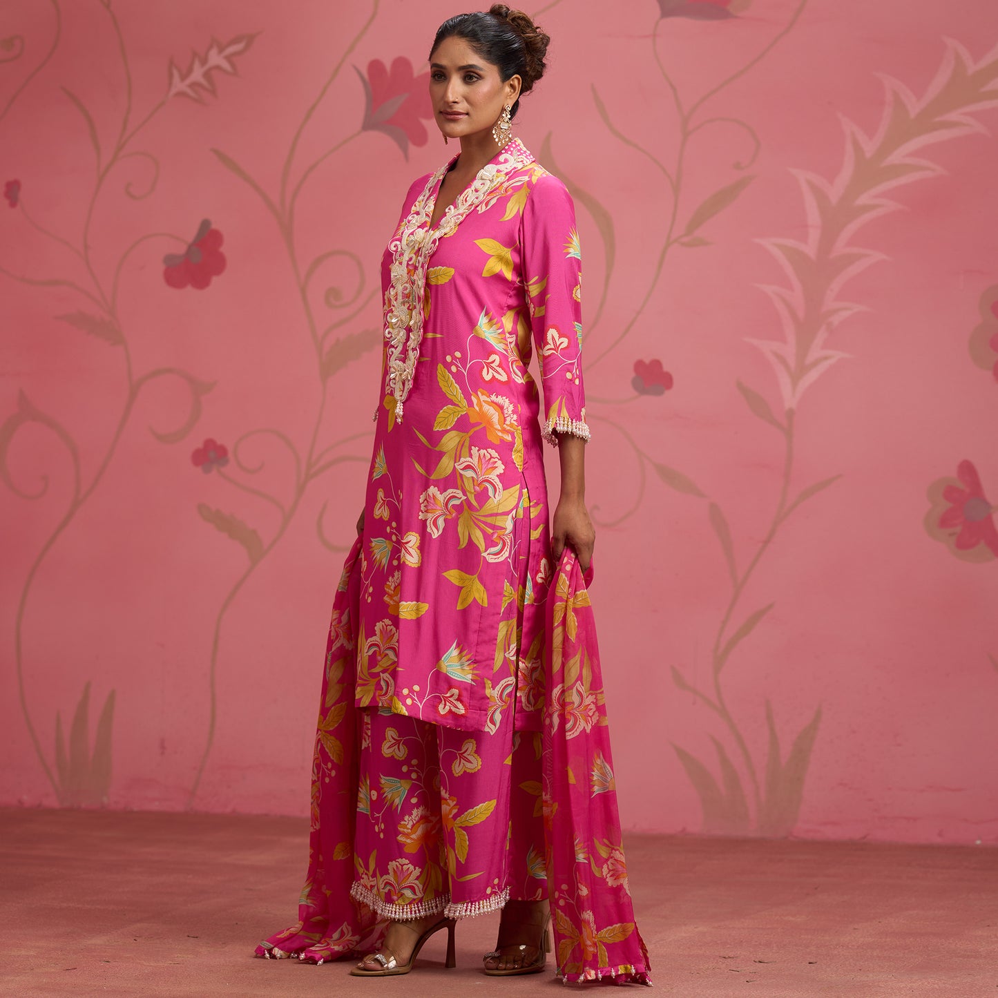 Bloom Story – Rose Pink Hand-Embroidered Fusion Kurta Set
