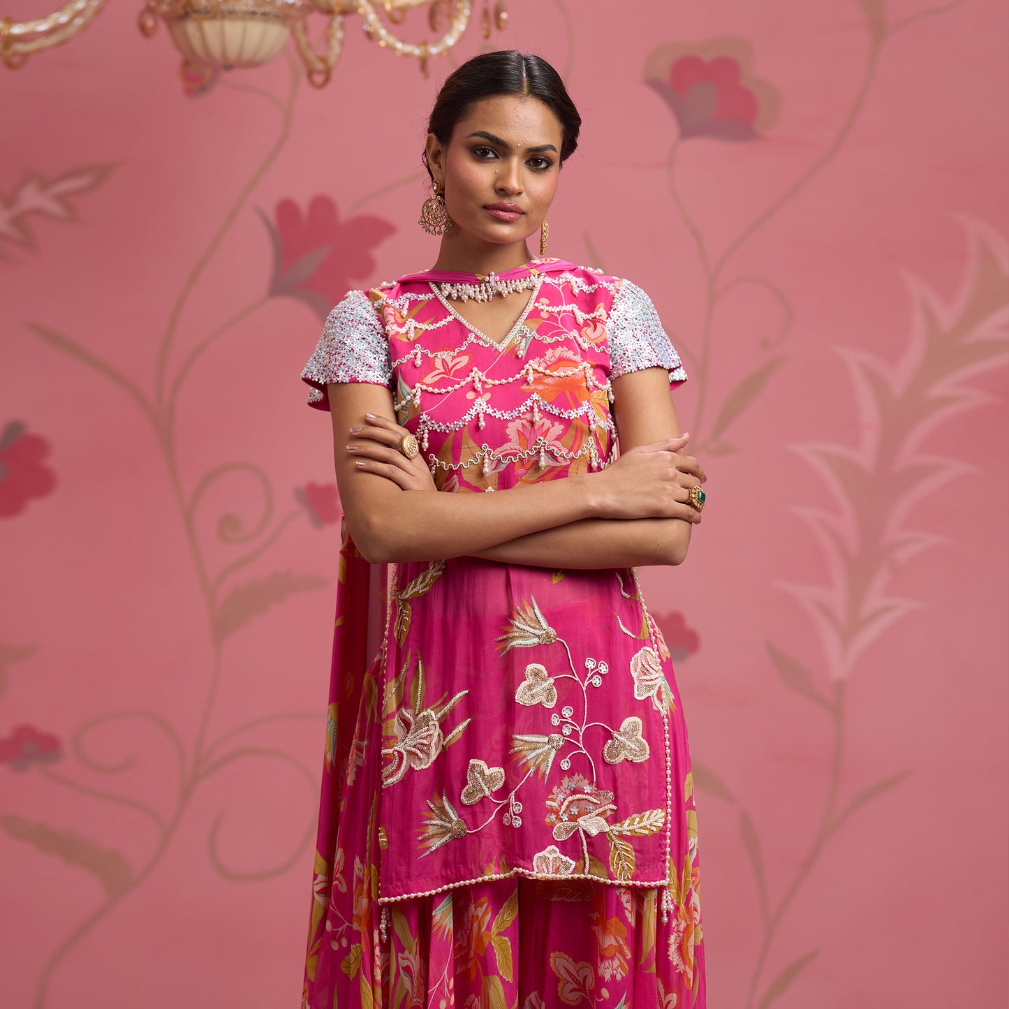 Bloom Story – Rose Pink Hand-Embroidered Layered Floral Dress