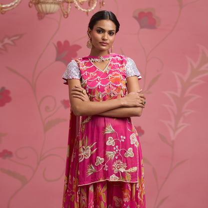 Bloom Story – Rose Pink Hand-Embroidered Layered Floral Dress