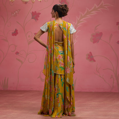 Bloom Story – Mustard Hand-Embroidered Layered Floral Dress