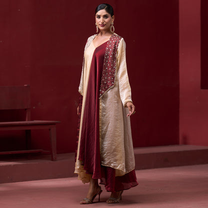 Flare Red & Cream dress with embellished jacket