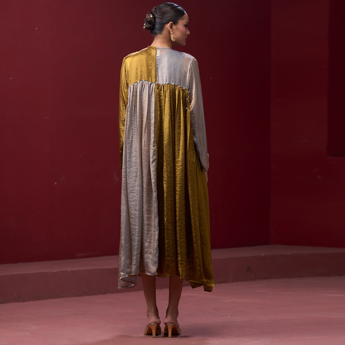 Flare embellished Golden & Silver kurta Dress