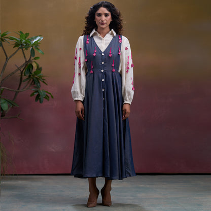 Indigo Blossom Denim Pinafore Dress