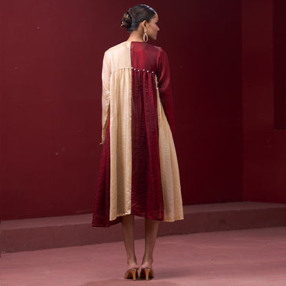 Flare embellished Red & Cream kurta Dress