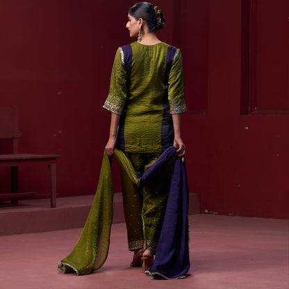 Farshi Purple & Green pant with Embellished kurta and Dupatta