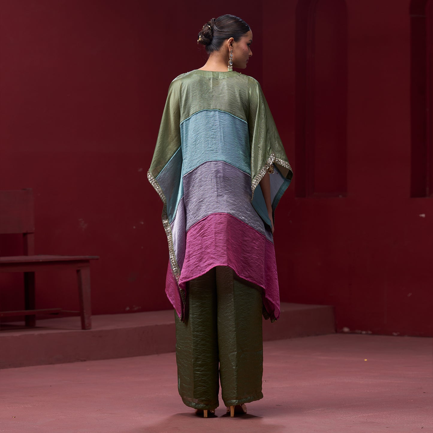 Embellished Candy 4 Color Neck Kaftan Set