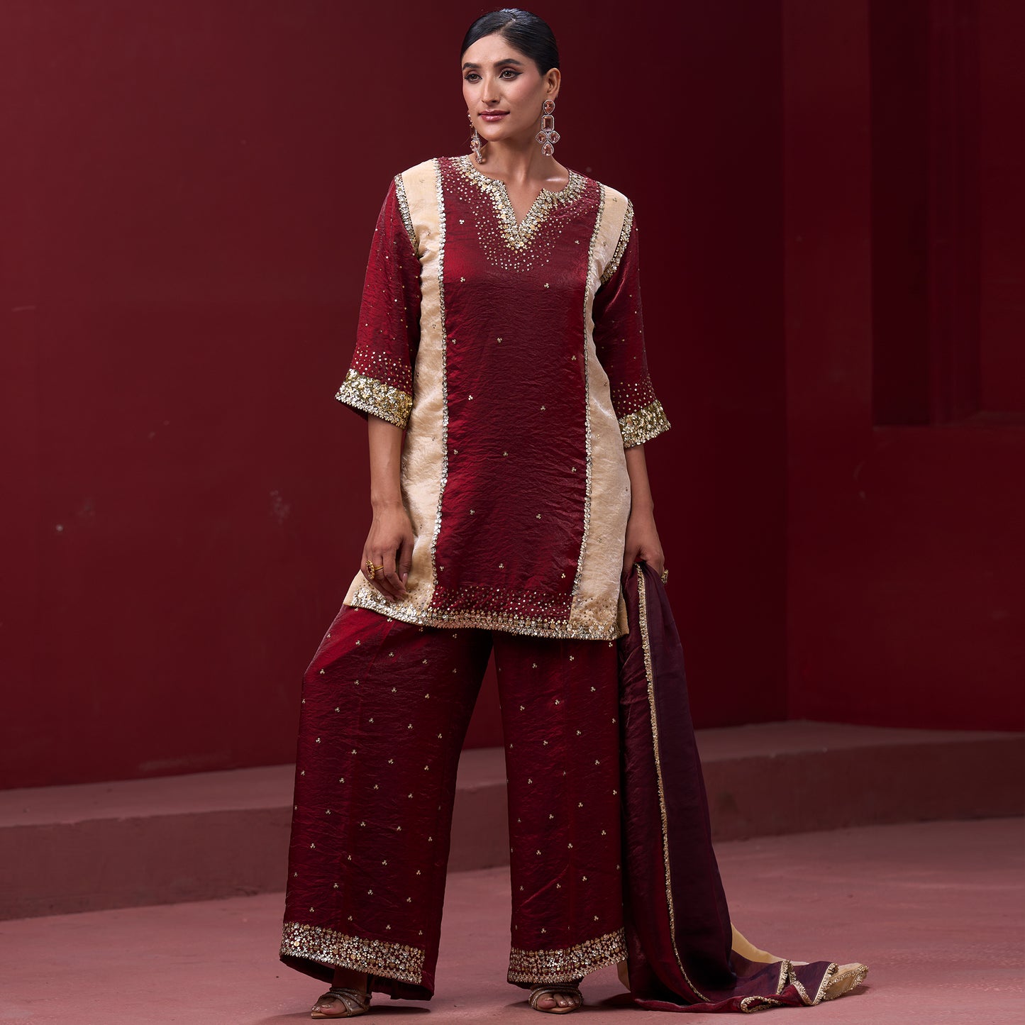 Farshi Red & Cream Pant with Embellished kurta and Dupatta