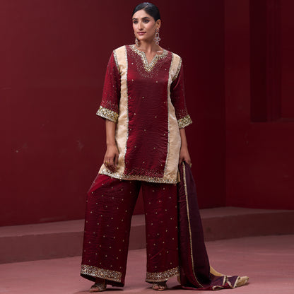 Farshi Red & Cream Pant with Embellished kurta and Dupatta