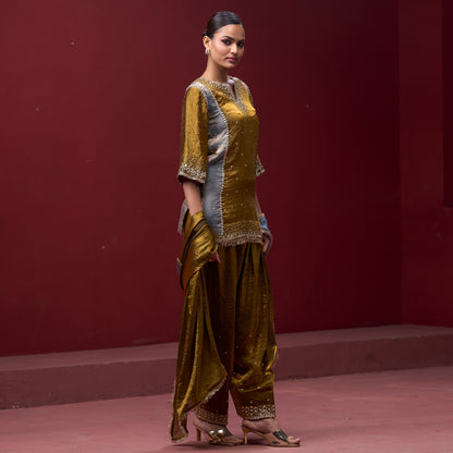Farshi Golden & Silver Pant with Embellished kurta and Dupatta
