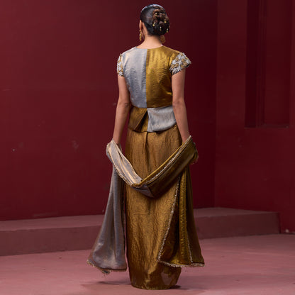 Embellished Golden & Silver Top with Flare Skirt