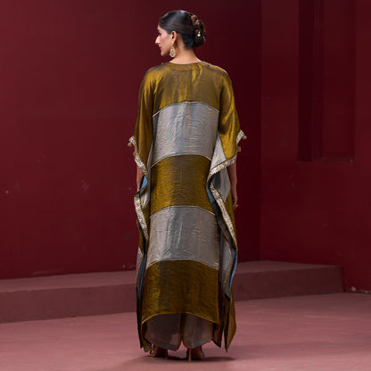 Embellished Golden & Silver Neck Kaftan Set
