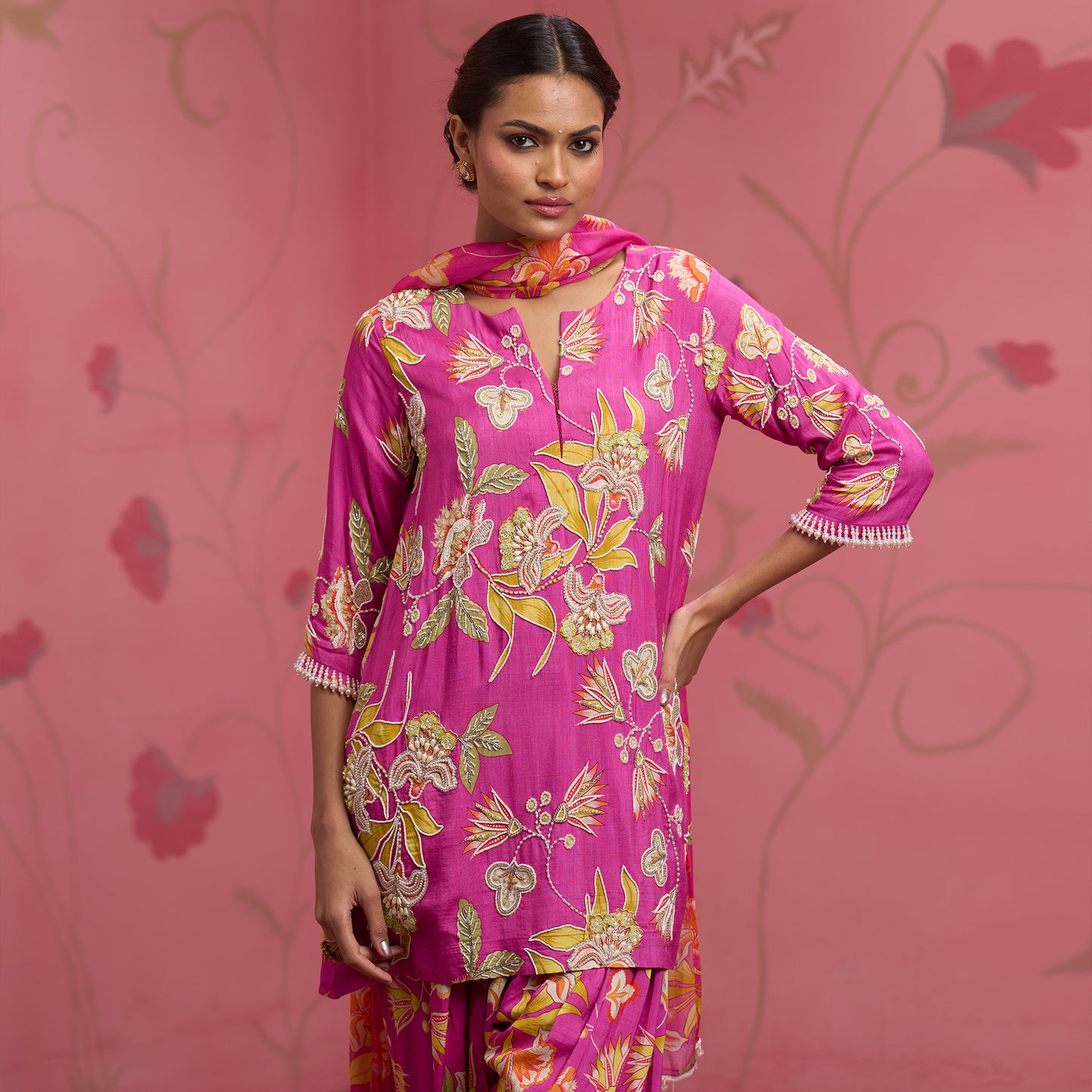 Bloom Story – Rose Pink Bloom Hand-Embroidered Kurta Set