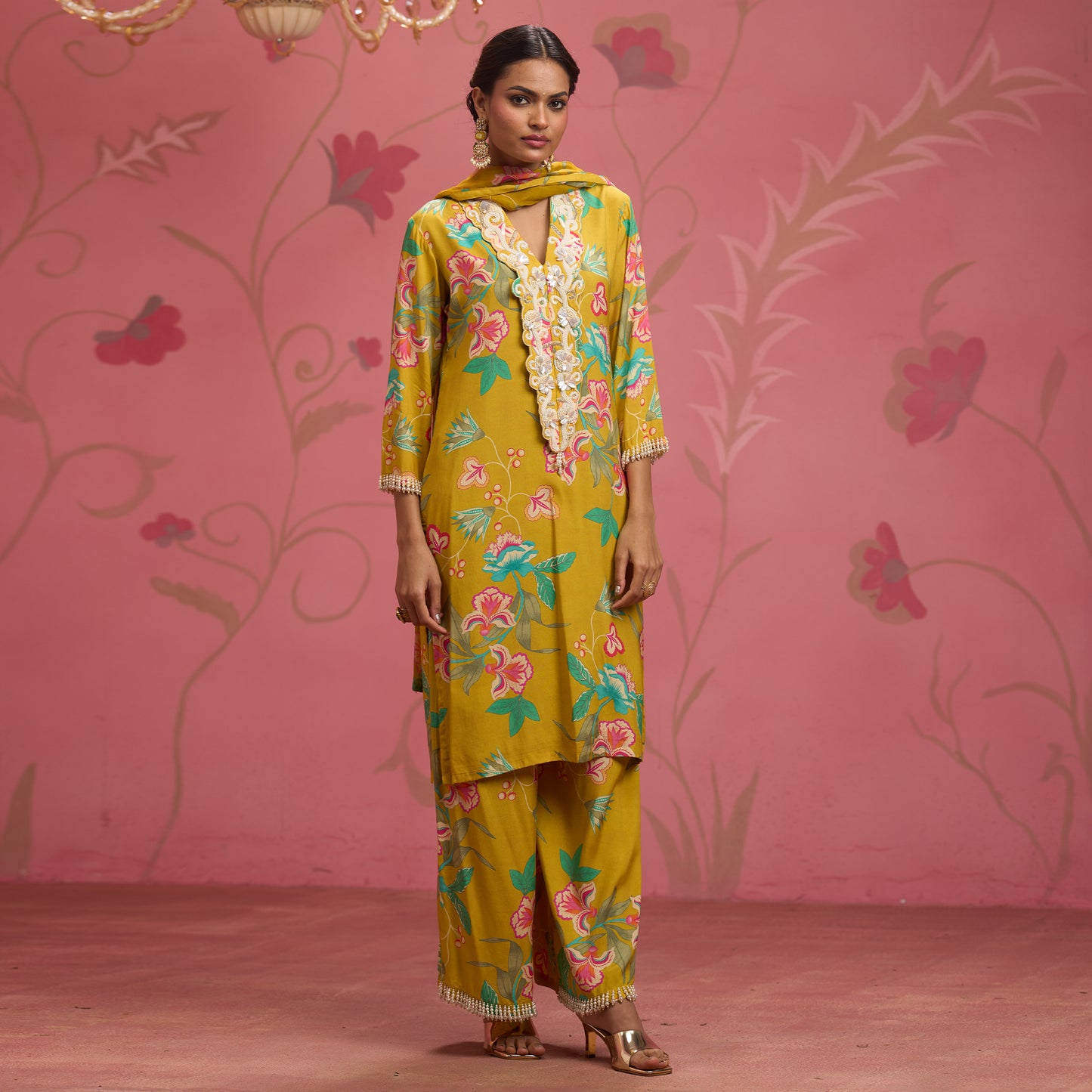 Bloom Story – Mustard Meadow Hand-Embroidered Fusion Kurta Set