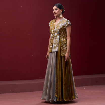 Flare Golden & Silver Skirt with Embellished Top