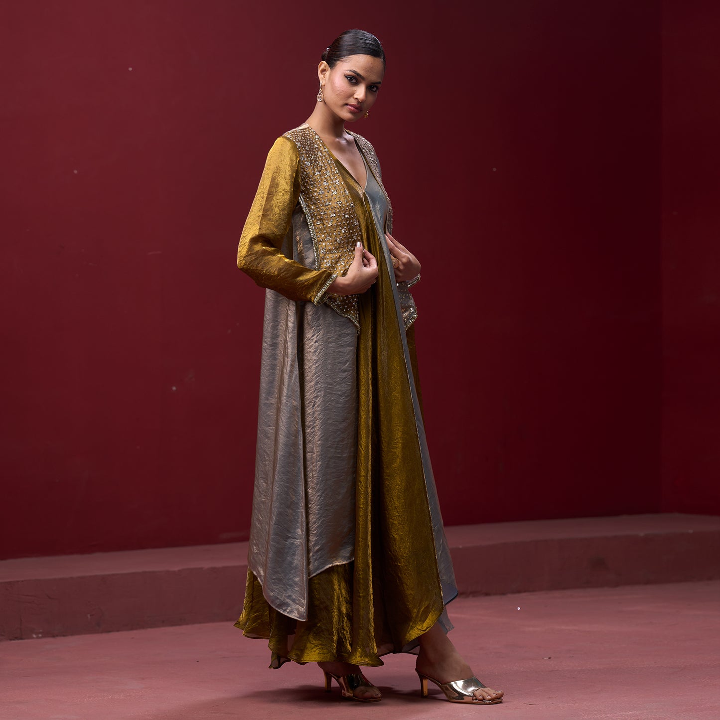 Flare Golden & Silver dress with embellished Jacket