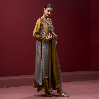 Flare Golden & Silver dress with embellished Jacket