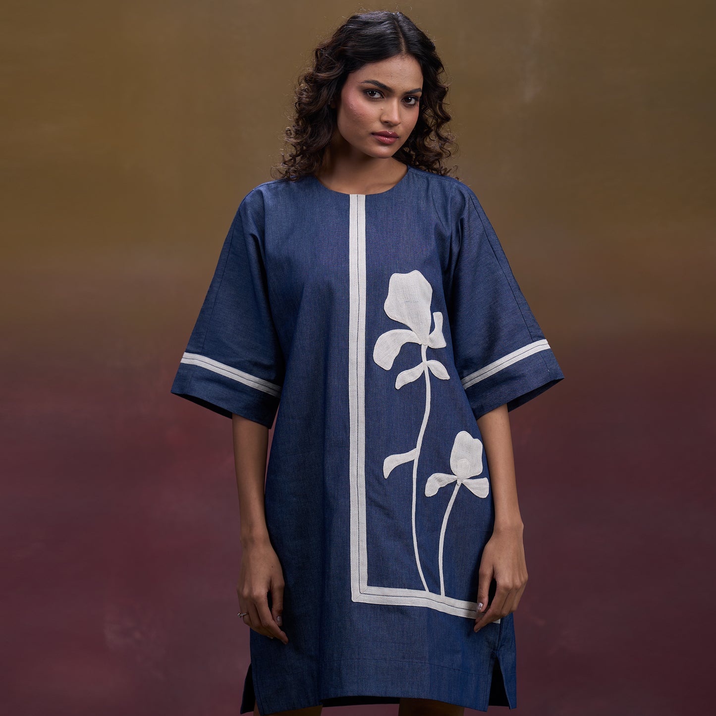 Indigo Bloom Denim Shift Dress