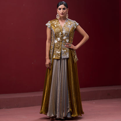 Flare Golden & Silver Skirt with Embellished Top