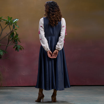 Indigo Blossom Denim Pinafore Dress