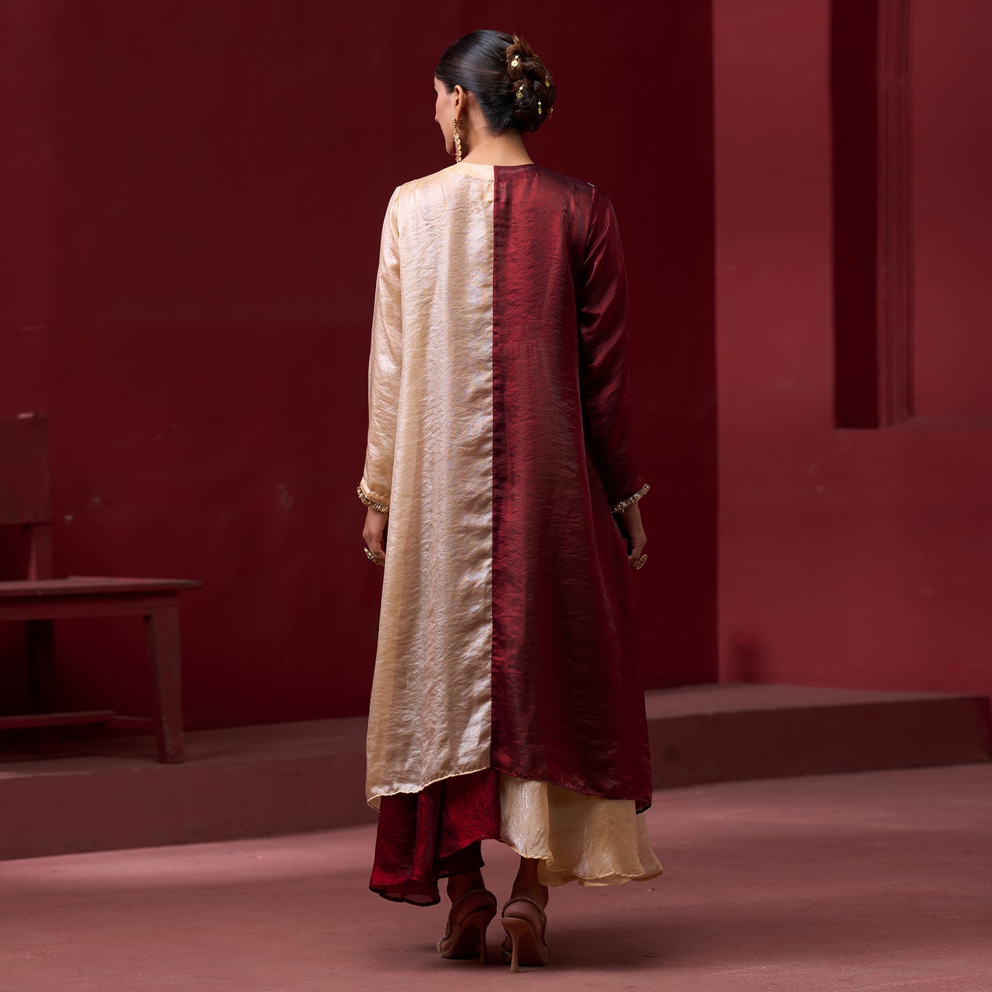 Flare Red & Cream dress with embellished jacket