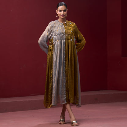 Flare embellished Golden & Silver kurta Dress