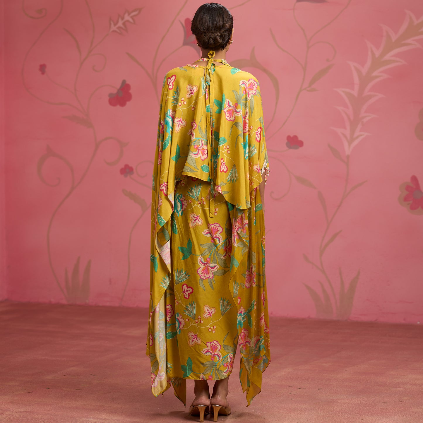 Bloom Story – Mustard Bloom Hand-Embroidered Cape Top Set