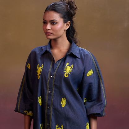Indigo Scorpion Stitch Denim Shirt