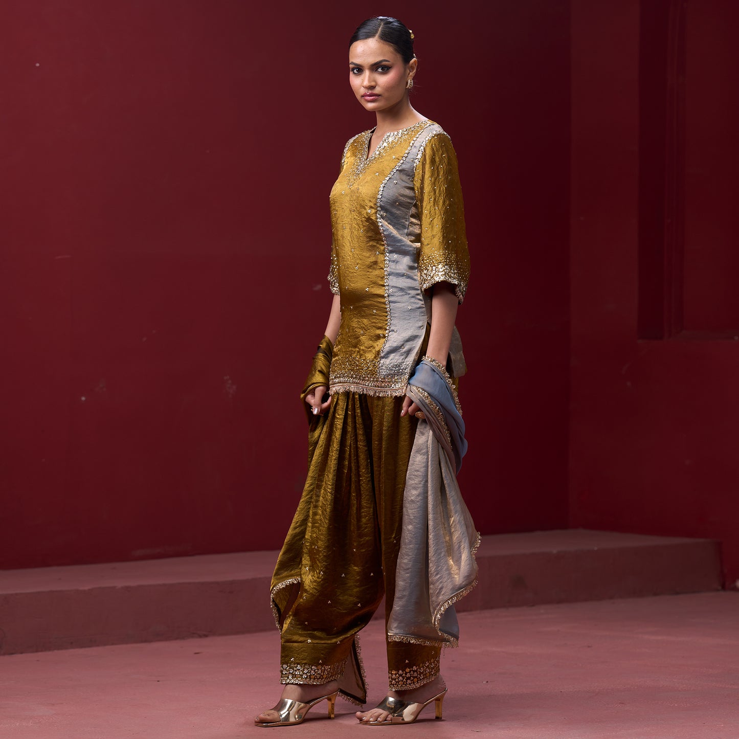 Farshi Golden & Silver Pant with Embellished kurta and Dupatta