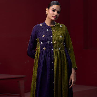 Flare embellished Blue & Green kurta Dress