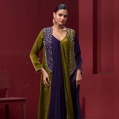 Flare Purple & Green dress with embellished jacket